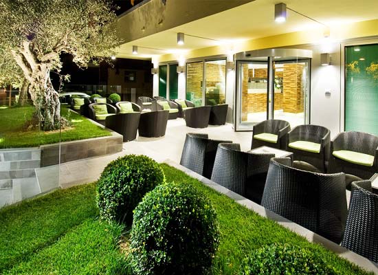 Outdoor sofas in the evening